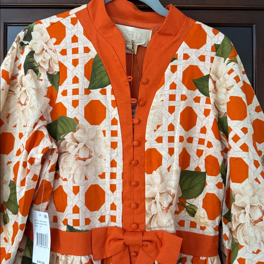 Orange Floral Lace Overlay Belted Dress Jacket - Picture 2 of 5